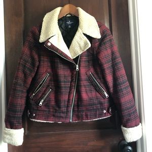 American Eagle Plaid Sherpa Coat